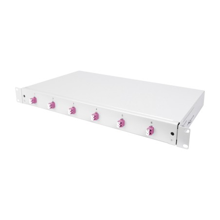 boîtier d’épissure de fibre optique équipé pour montage en rack 19" 1u 6x lc dx om4