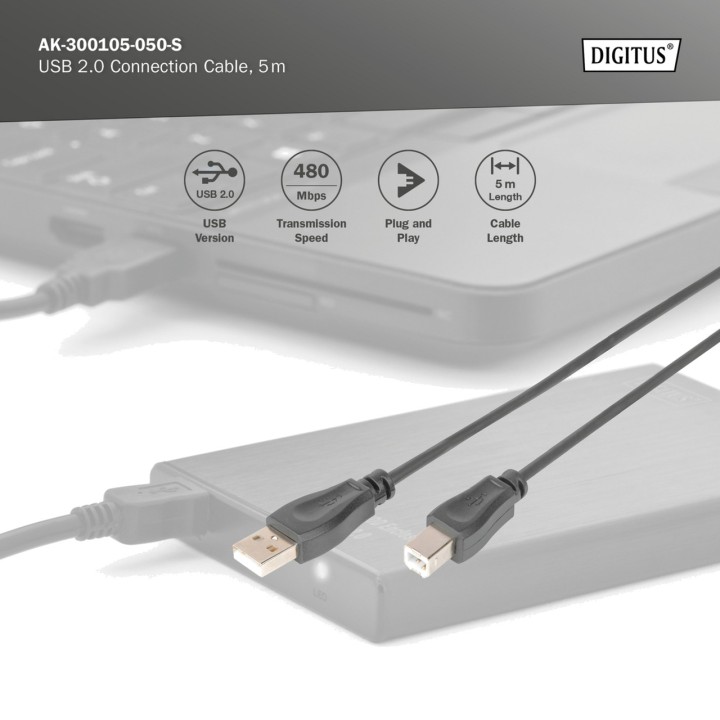 DIGITUS Cavo dati per stampante da tipo A B USB-2.0 28AWG