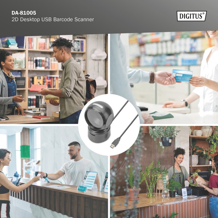 DIGITUS Scanner di codici a barre da tavolo 1D 2D-USB