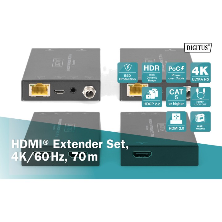 DIGITUS Extensor HDMI por cable de red Ethernet 4K 60HZ POC