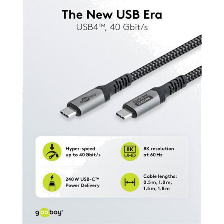GOOBAY Cable USB tipo C a USB-C USB4 GEN 3X2 40GBPS PD 240W
