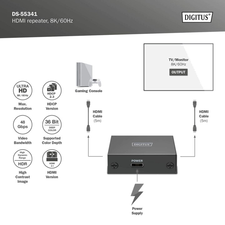 DIGITUS Ripetitore di segnale HDMI 2.1 8K 60HZ 100120822