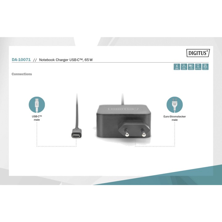 DIGITUS Chargeur pour ordinateur portable USB-C PD 65W
