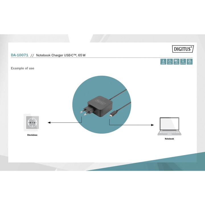 DIGITUS Caricabatterie per laptop USB-C PD 65W 100140412
