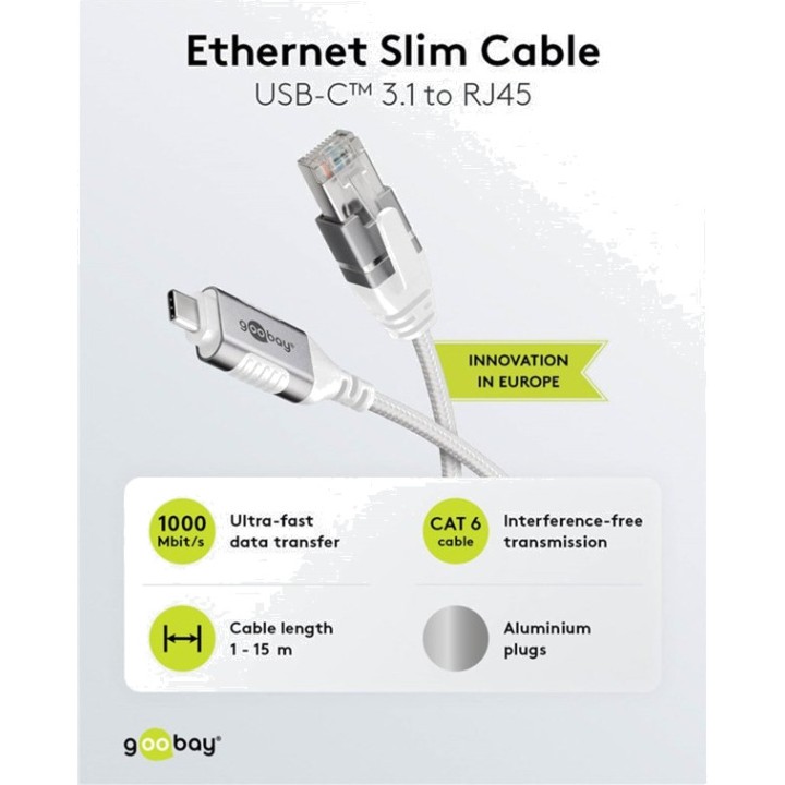 GOOBAY Kabel adaptator sieciowy USB-C do RJ45 SLIM 3.2 GEN2
