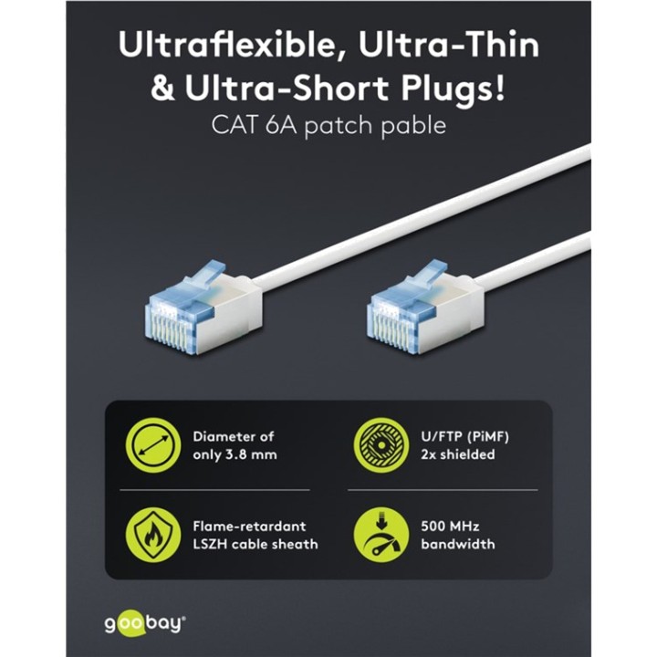 GOOBAY Latiguillo de red ultraflexible fino CAT6A U/FTP RJ45