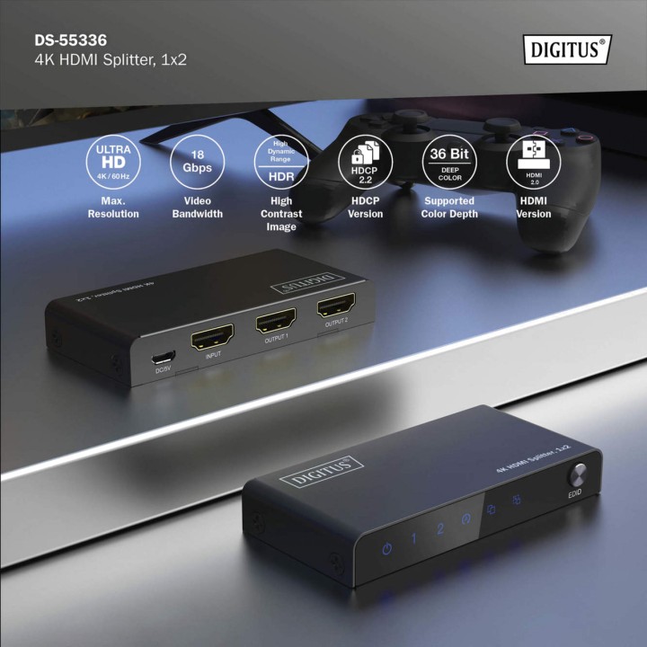 DIGITUS Splitter HDMI da 1 ingresso a 2 uscite 2.0 4K