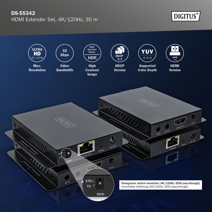 DIGITUS Kit d’extension HDMI par câble réseau Ethernet 4K