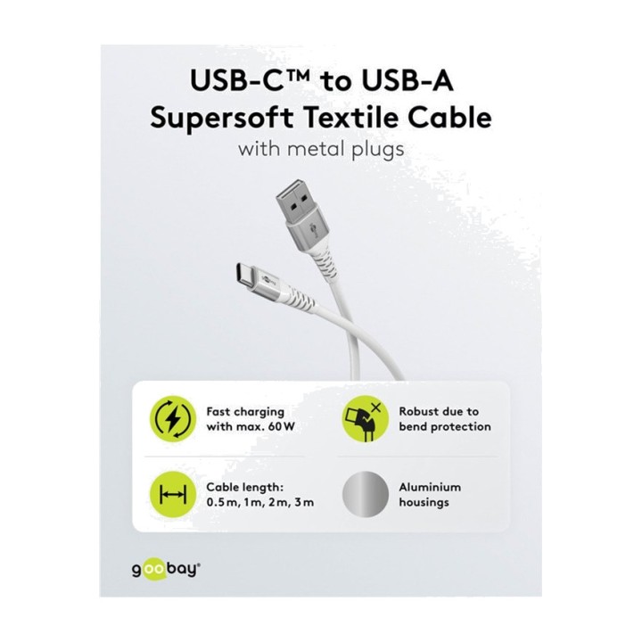 GOOBAY Cable textil supersuave de carga USB-A a USB-C 2.0