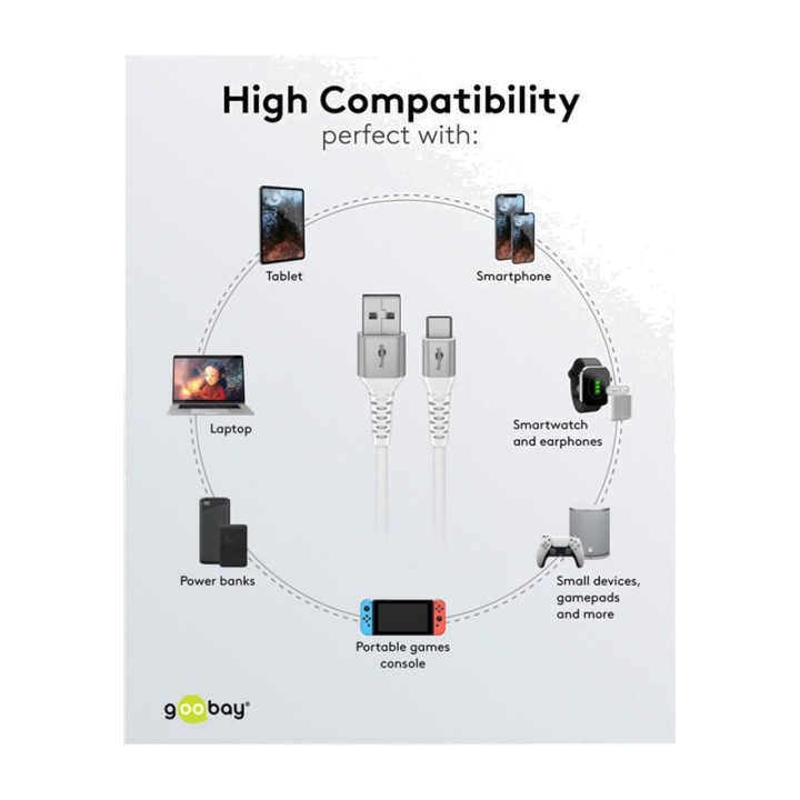 GOOBAY Super-soft textile USB-A to USB-C charging cable 2.0