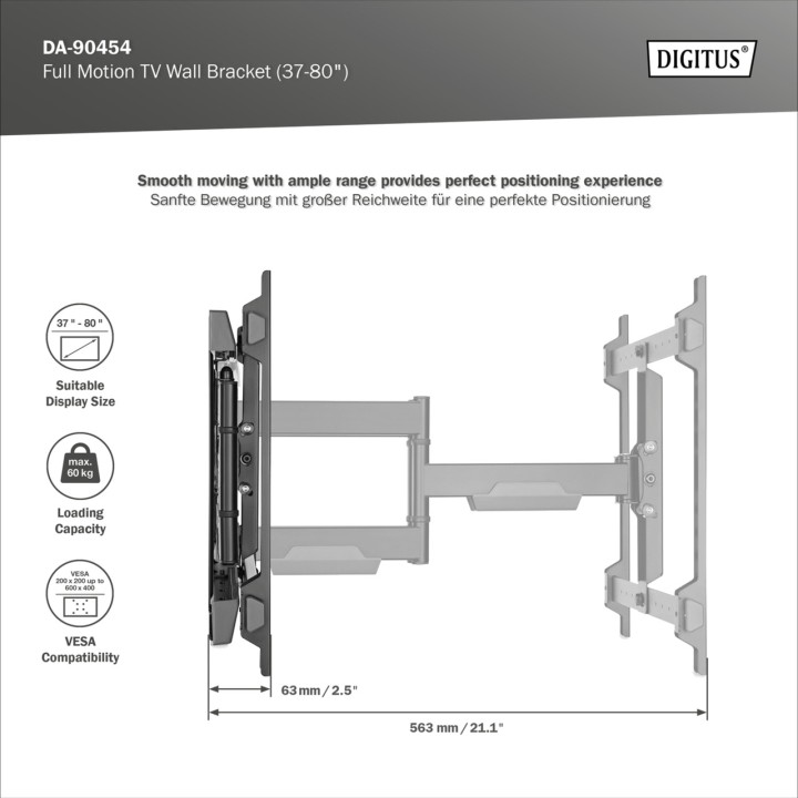 DIGITUS Supporto da parete articolato per TV 37-80" 60KG