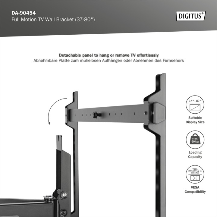 DIGITUS Soporte de pared articulado para TV 37-80" 60KG