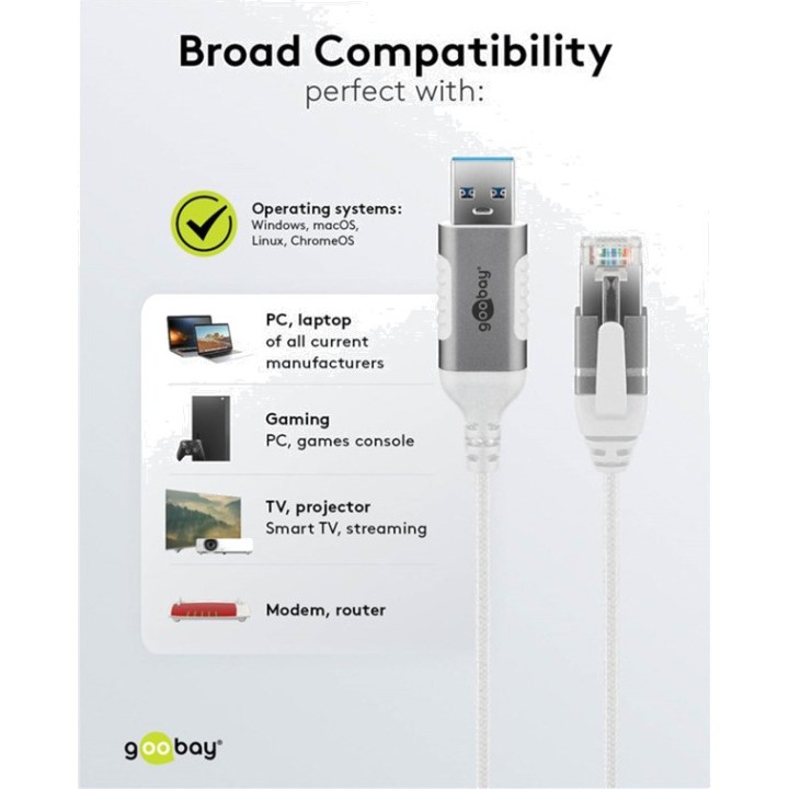 GOOBAY USB-A til netværksadapterkabel RJ45 SLIM 3.2 GEN1