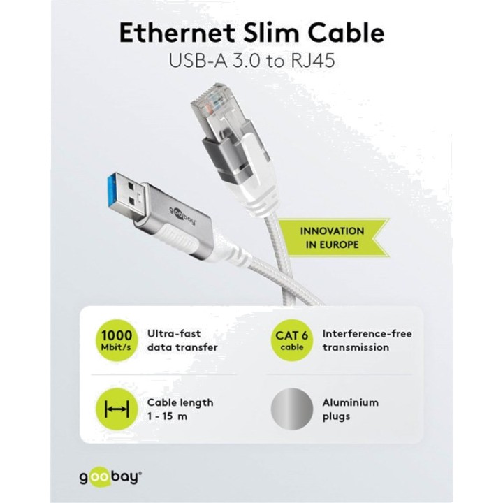 GOOBAY Cable adaptador de red USB-A a RJ45 SLIM 3.2 GEN1