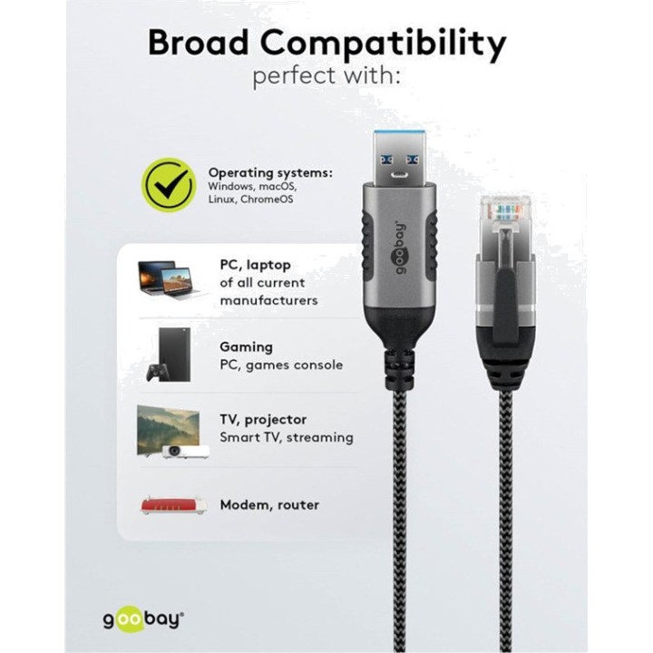 GOOBAY Cable adaptador de red USB-A a RJ45 SLIM 3.2 GEN1