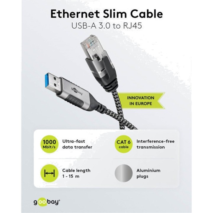 GOOBAY Cable adaptador de red USB-A a RJ45 SLIM 3.2 GEN1