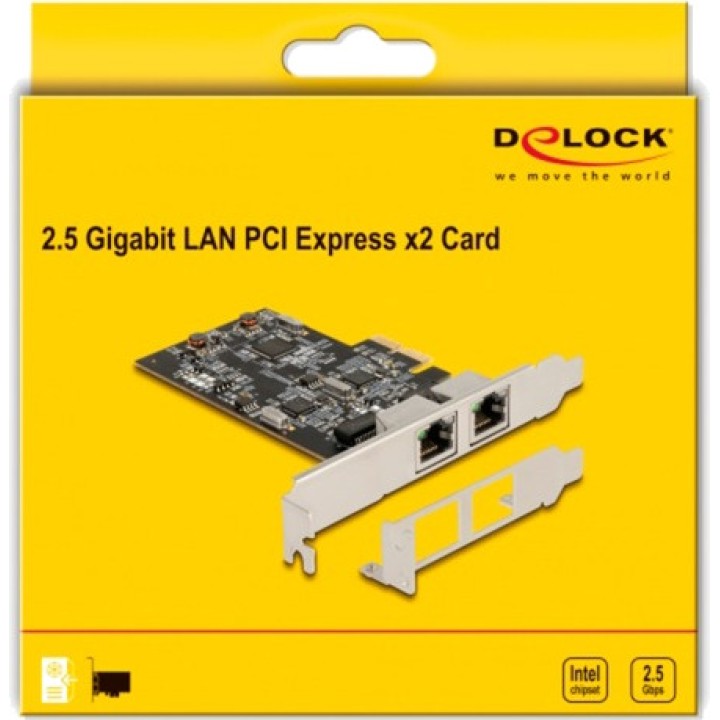 DELOCK PCIe-nätkort med 2 portar RJ45 X2 2,5GBE INTEL I225V