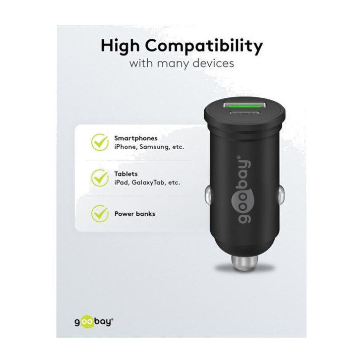 GOOBAY Cargador rápido de coche 2 puertos USB-C/USB-A PD 45W