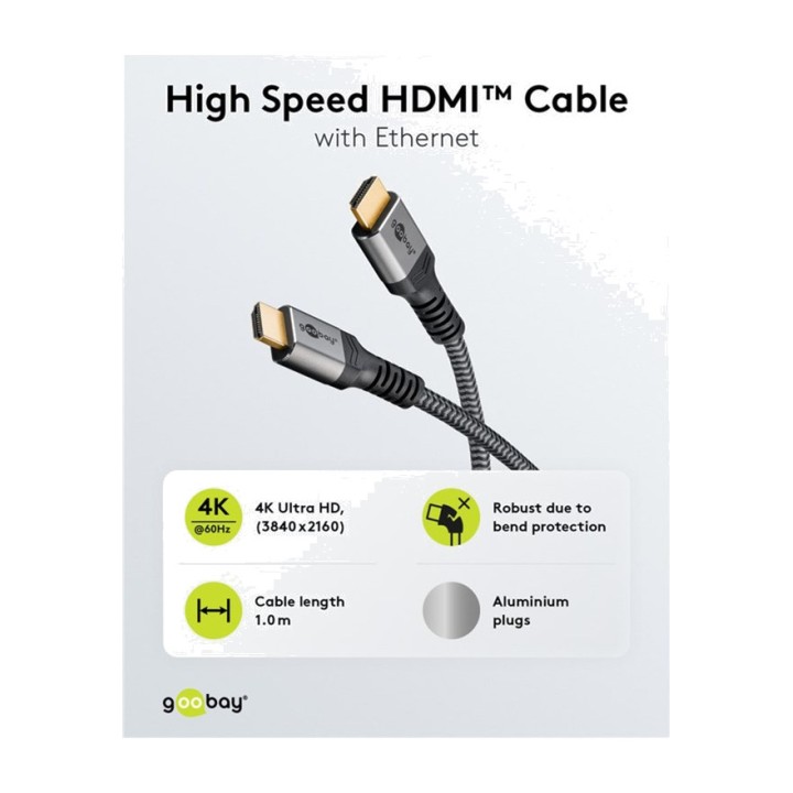 GOOBAY Câble HDMI High Speed tressé avec Ethernet PLUS 2.0