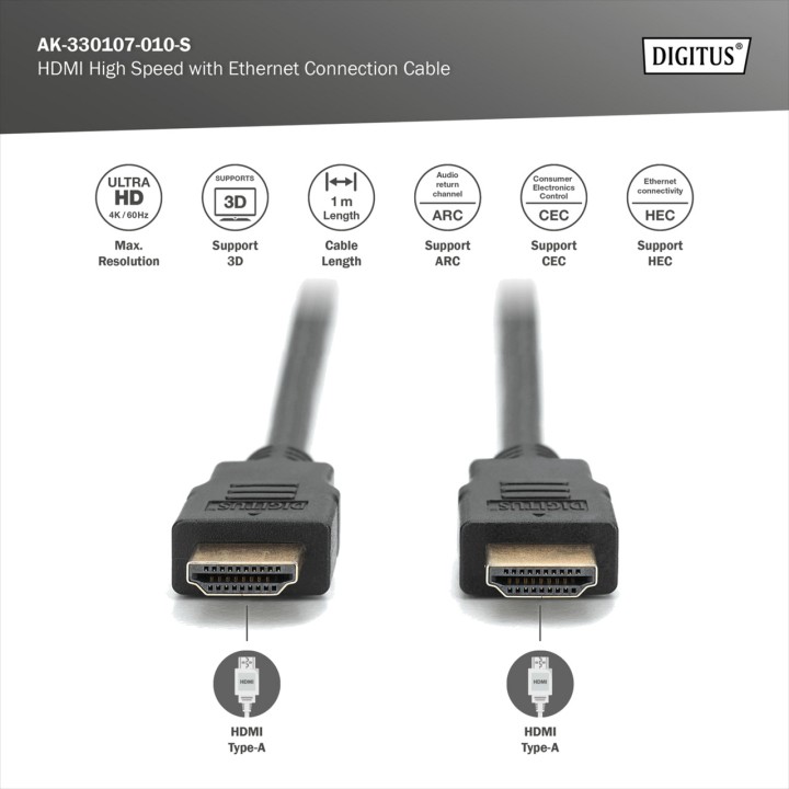 DIGITUS Cable HDMI de alta velocidad con Ethernet 2.0 4K
