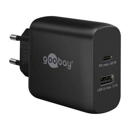 chargeur mural rapide à 2 ports usb-c/usb-a pd 45w 65411