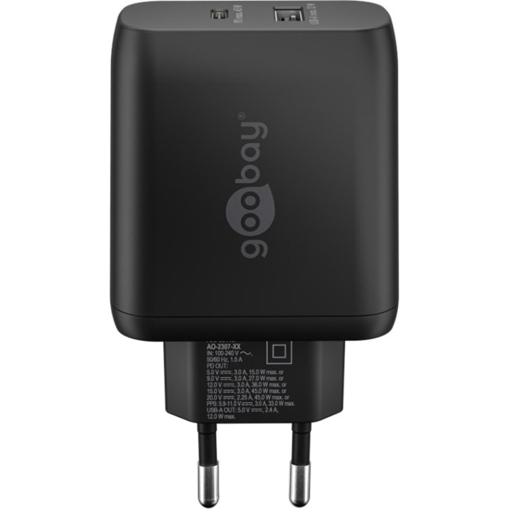 GOOBAY Chargeur mural rapide à 2 ports USB-C/USB-A PD 45W