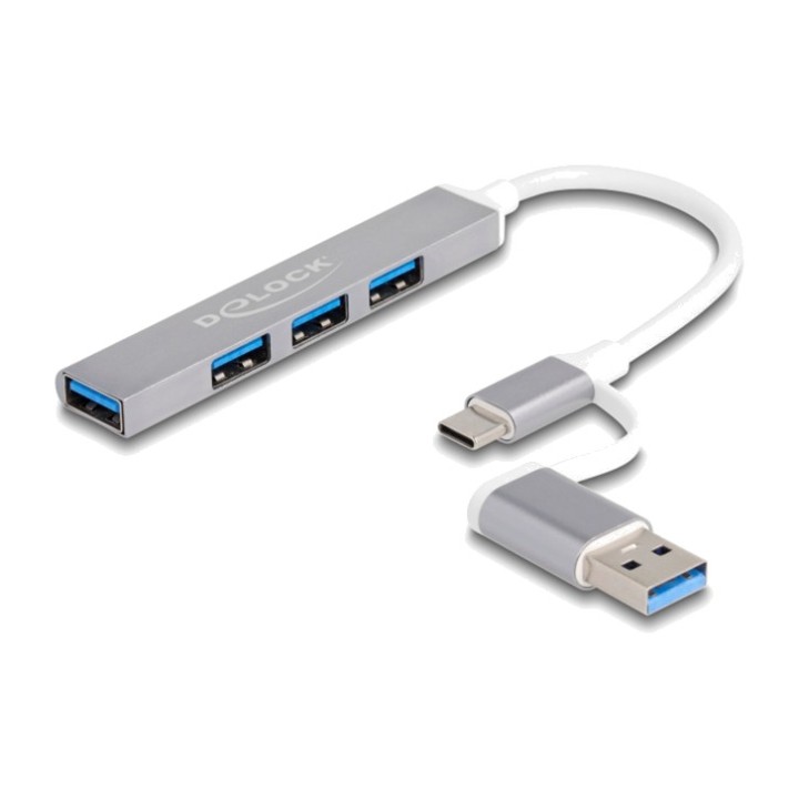 DELOCK Slim 4-port USB hub with Type-C adapter 3.2 GEN1