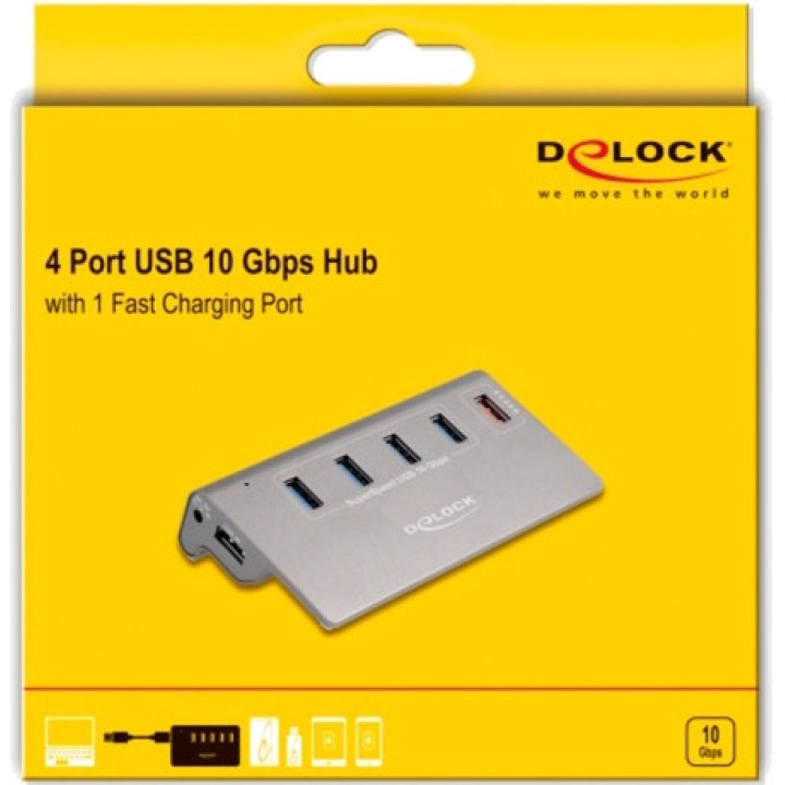 DELOCK Hub USB a 4 porte con porta di ricarica rapida 3.2