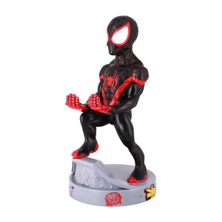 soporte para mando y móvil con figura cable guy marvel spider-man miles morales 21 cm