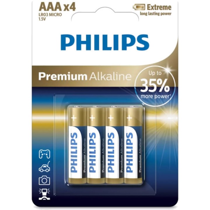 PHILIPS Pila alcalina de larga duración PREMIUM ALKALINE AAA BLISTER 4 60975165
