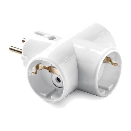 adaptador triple schuko con portacontactos cerámico reforzado 2p+t 16 a 250 v