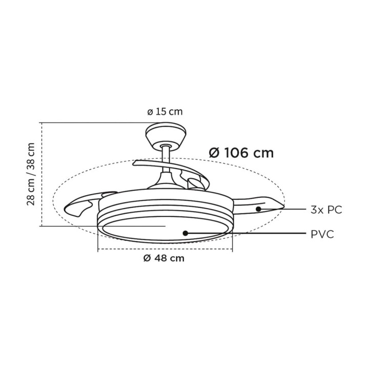 CRISTALRECORD LED-Deckenventilator mit einziehbaren Flügeln