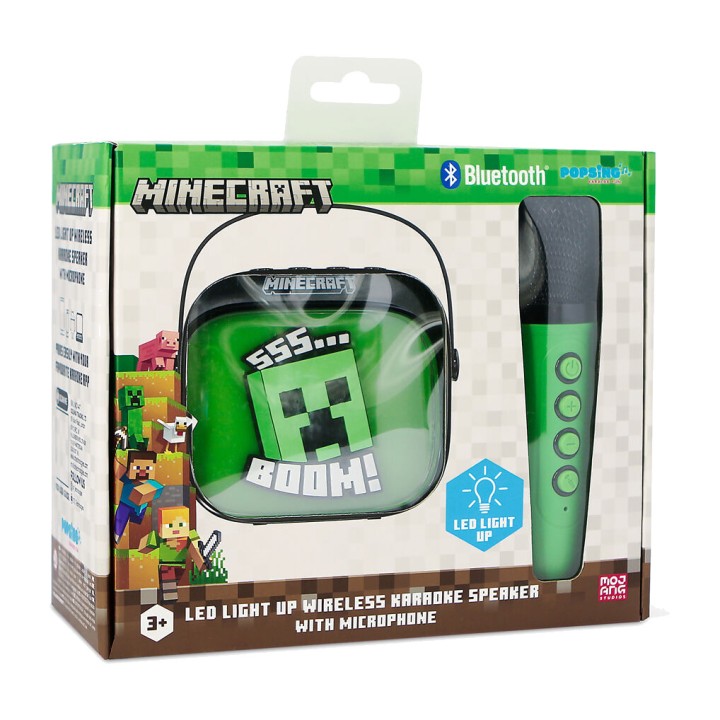 OTL TECHNOLOGIES Altavoz inalámbrico con micrófono de karaoke MINECRAFT LED 5055371631358