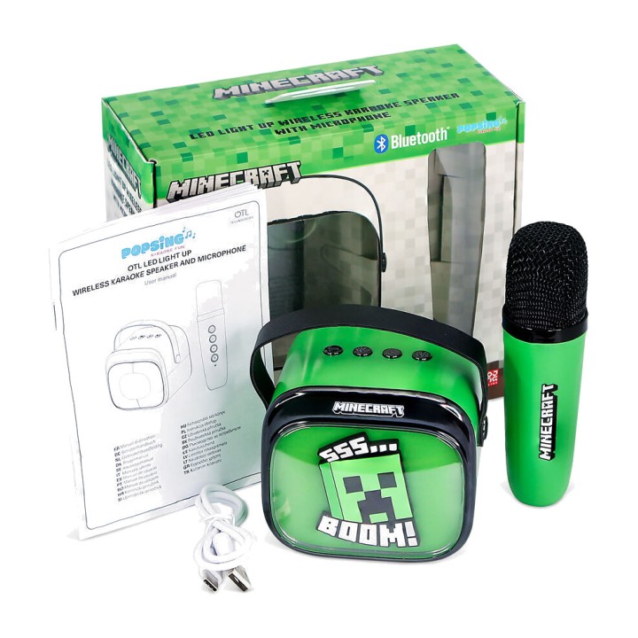 OTL TECHNOLOGIES Altavoz inalámbrico con micrófono de karaoke MINECRAFT LED 5055371631358