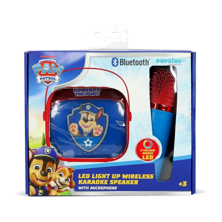 OTL TECHNOLOGIES Altavoz inalámbrico con micrófono de karaoke PAW PATROL PATRULLA CANINA LED 5055371631372