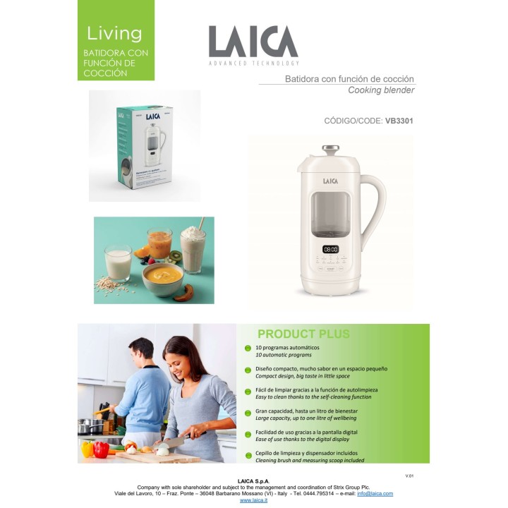 LAICA Batidora de vaso con función cocción 1 L 57058