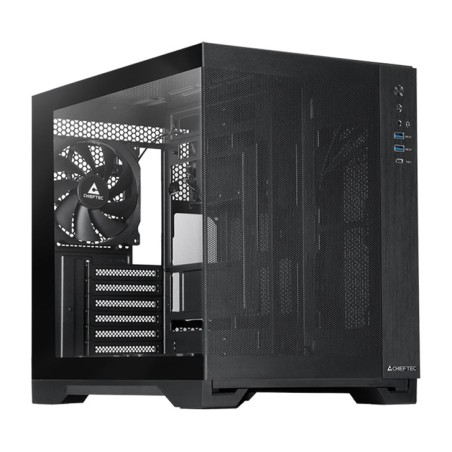 dual-chamber mid-tower computer case with tempered glass and mesh front visio-air gm-30b-m-op