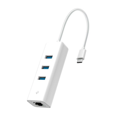 concentrador de 3 puertos usb 3.0 con adaptador de red gigabit ethernet y conexión tipo c ue330c