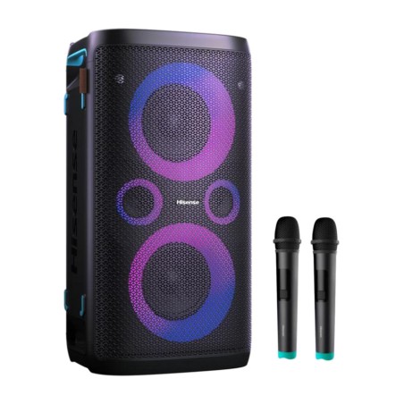 altavoz de fiesta bluetooth con karaoke, luces y batería de 300 w party rocker one plus hp110