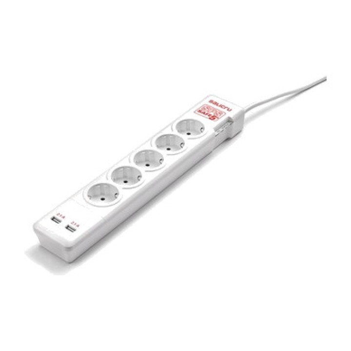 SALICRU Regleta protectora contra sobretensiones con 5 tomas schuko y 2 USB SPS SAFE 5+ SPSSAFE5+