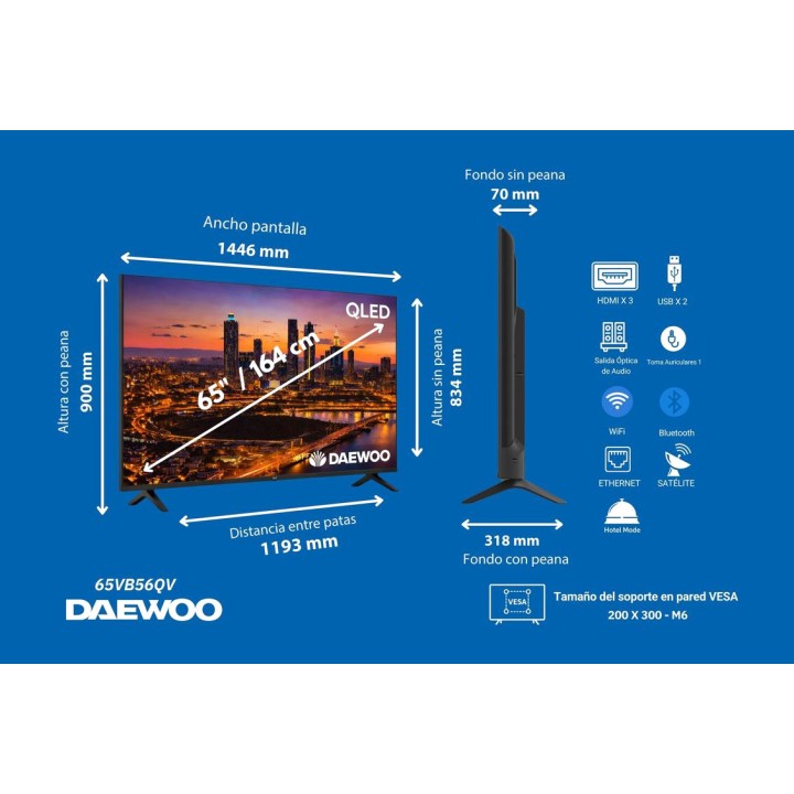 DAEWOO Televisor inteligente QLED de 65 pulgadas 65VB56QV 4K-UHD VIDAA MGS0000034308
