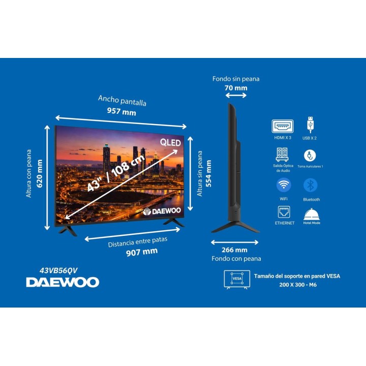 DAEWOO 43-inch QLED Smart TV 43VB56QV 4K-UHD VIDAA