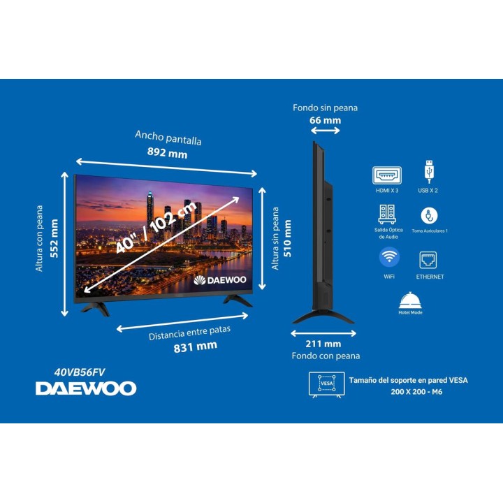 DAEWOO Smart TV LED da 40 pollici 40VB56FV FHD VIDAA