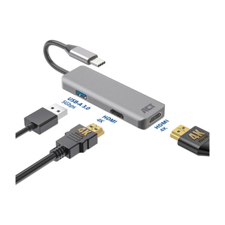 ACT CONNECTIVITY Adaptador multipuerto USB-C a doble HDMI y USB-A AC7013 4K MGS0000034219