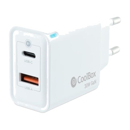 cargador de pared gan con puertos usb-a y usb-c cup-30ca 30w
