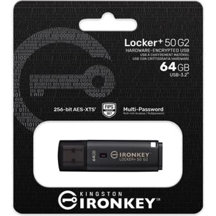 KINGSTON Memoria USB cifrada IRONKEY-LOCKER+ 50 G2 64GB