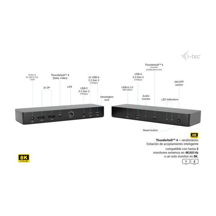 I-TEC Docking station Thunderbolt 4 11 en 1 para 2 monitores