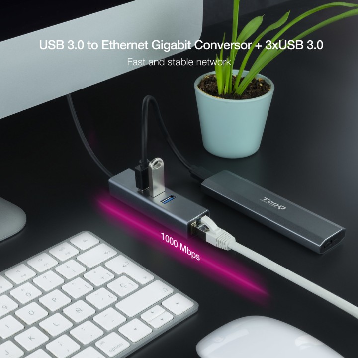 NANOCABLE USB-A-Hub mit Gigabit-Ethernet-Netzwerkadapter und