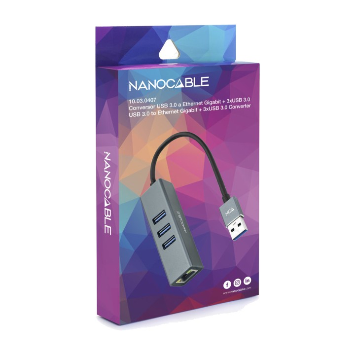 NANOCABLE Hub USB-A con adattatore di rete Ethernet Gigabit