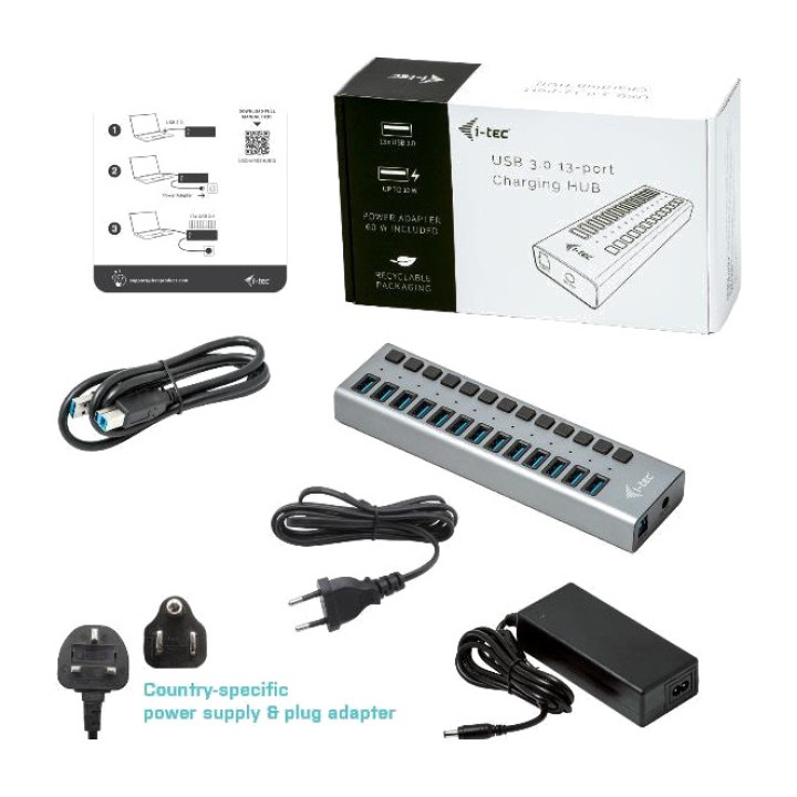 I-TEC Hub ładowania USB 3.0 z 13 portami i zasilaczem